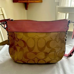 Coach khaki and pink hobo